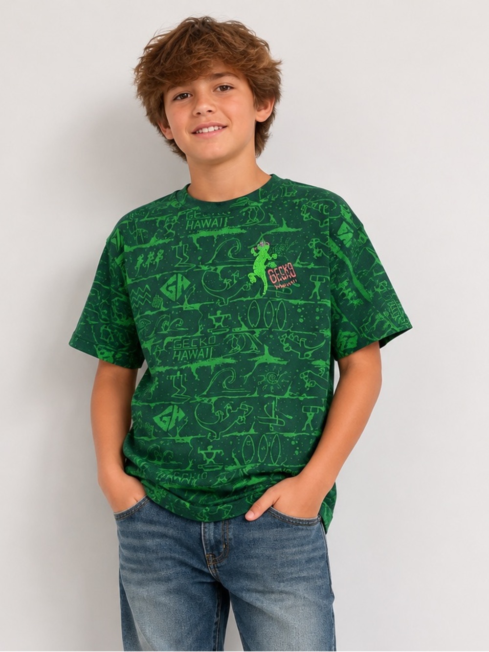 90s Gecko Hawaii green kids medium T-Shirt Made in USA